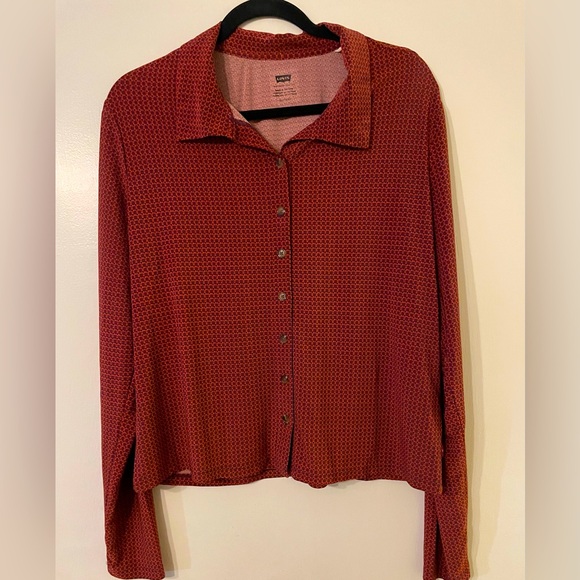 LEVIS PRIMA BUTTON UP TOP JERSEY BLEND CINNAMON BROWN SZ XL - Picture 1 of 9
